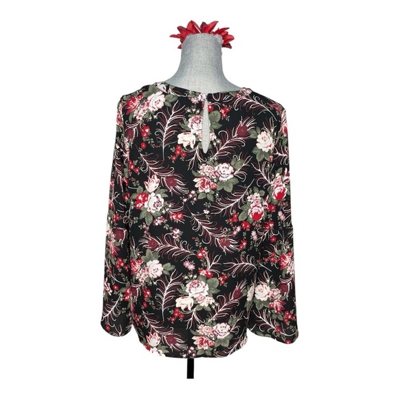 LOFT Ann Taylor- Black & red floral loose fit blouse 3/4 sleeve top size M - Picture 3 of 9